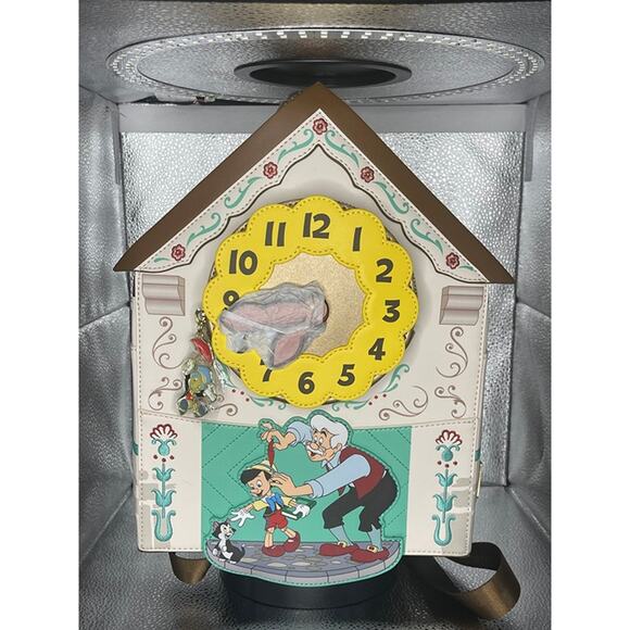 Loungefly Wondercon Disney Pinocchio Cuckoo Clock House Mini Backpack Brown NWT main image 11